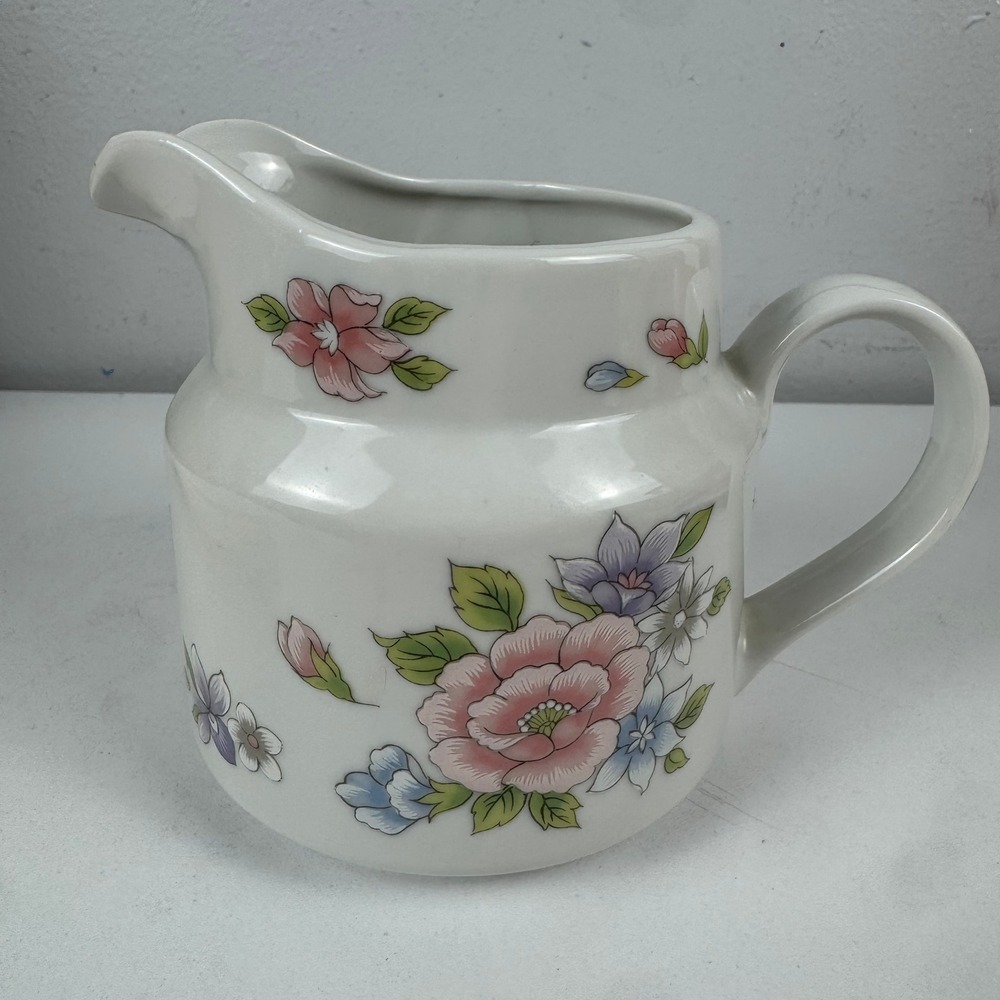 Vintage‎ 1989 FTDA Floral Ceramic Pitcher Made in Japan Pastel Flower Creamer